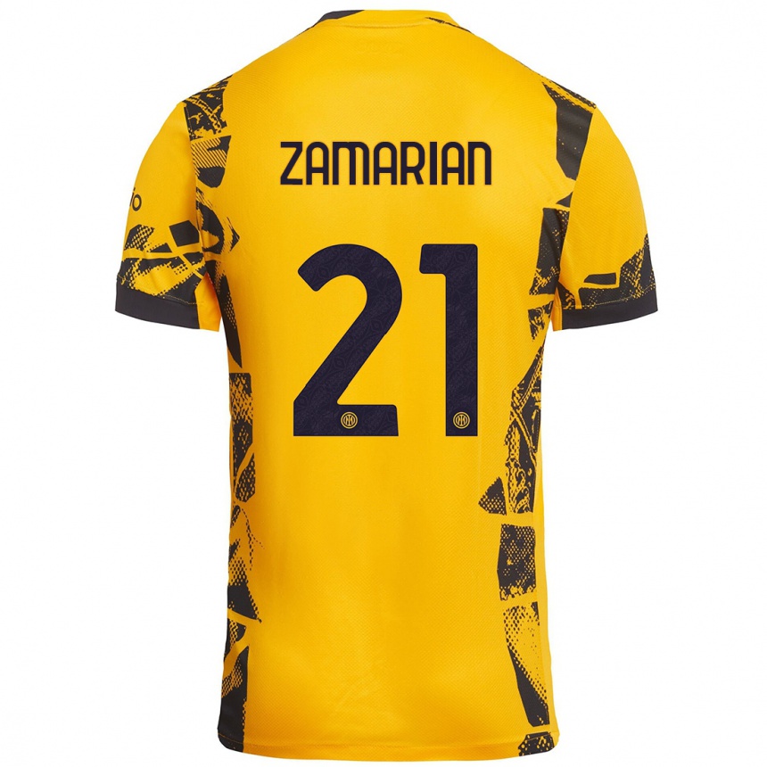 Men Football Matteo Zamarian #21 Gold Black Third Jersey 2024/25 T-Shirt Australia