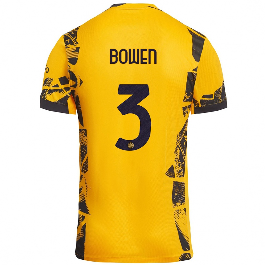 Men Football Katie Bowen #3 Gold Black Third Jersey 2024/25 T-Shirt Australia