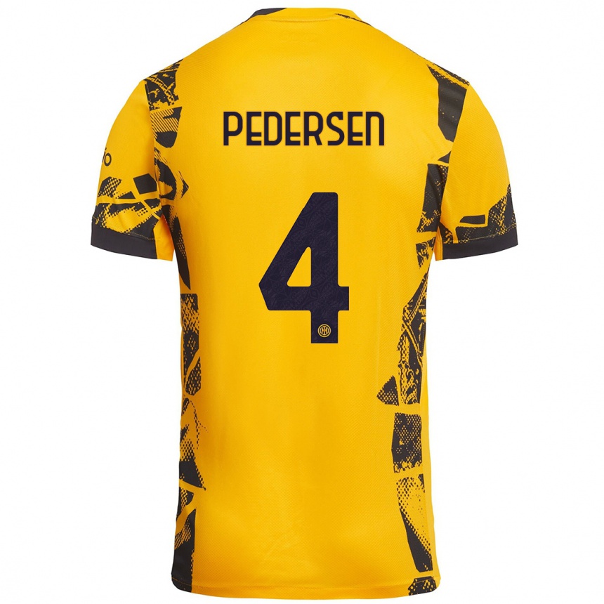 Men Football Sofie Junge Pedersen #4 Gold Black Third Jersey 2024/25 T-Shirt Australia