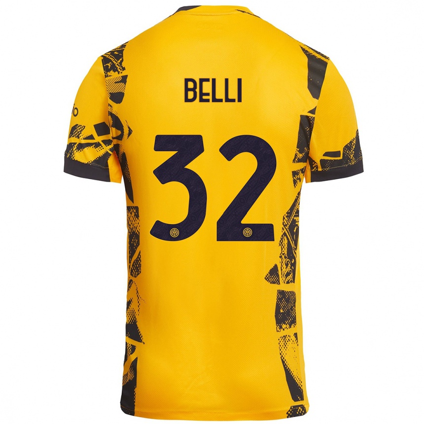 Men Football Elena Belli #32 Gold Black Third Jersey 2024/25 T-Shirt Australia