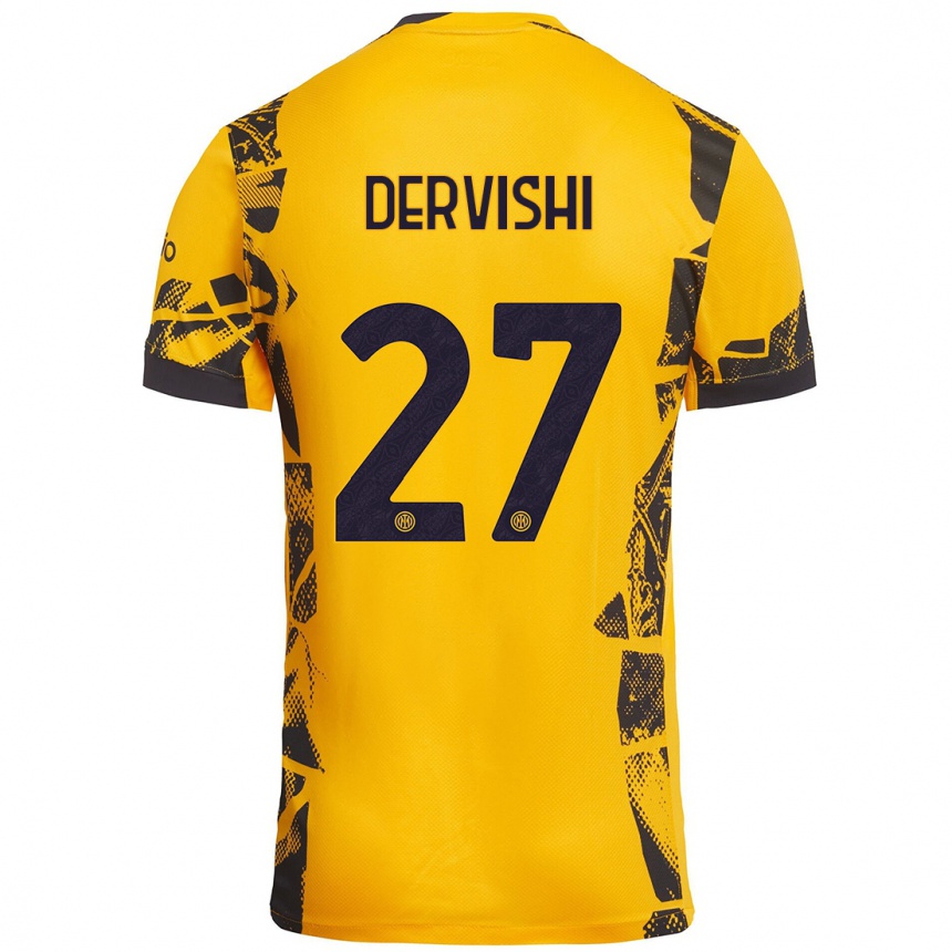 Men Football Kristian Dervishi #27 Gold Black Third Jersey 2024/25 T-Shirt Australia