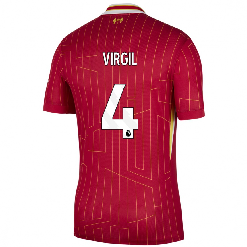 Women Football Virgil Van Dijk #4 Red Yellow White Home Jersey 2024/25 T-Shirt Australia