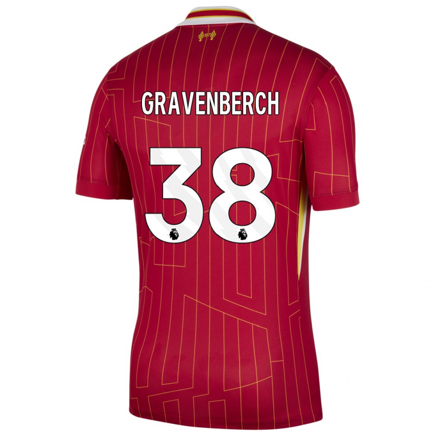 Women Football Ryan Gravenberch #38 Red Yellow White Home Jersey 2024/25 T-Shirt Australia