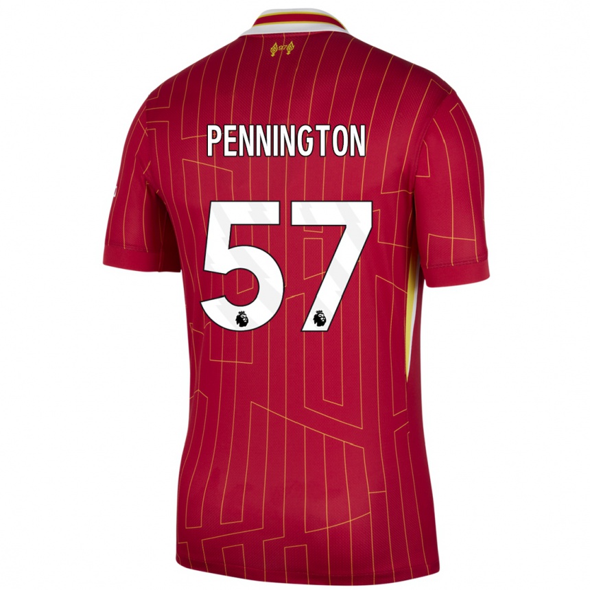 Women Football Cody Pennington #57 Red Yellow White Home Jersey 2024/25 T-Shirt Australia