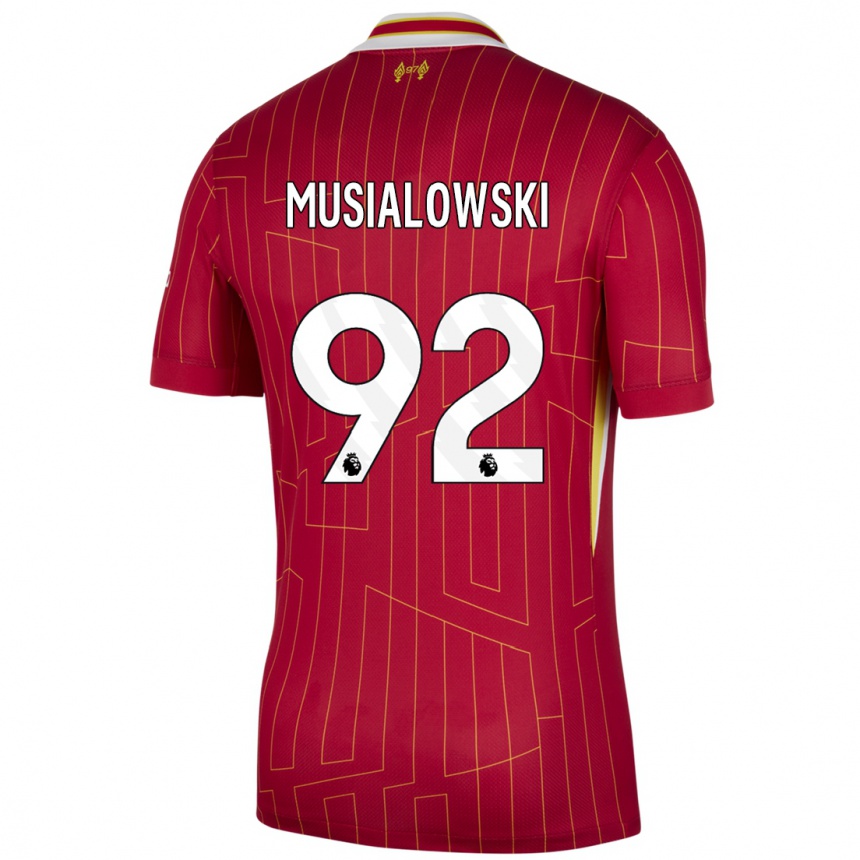 Women Football Mateusz Musialowski #92 Red Yellow White Home Jersey 2024/25 T-Shirt Australia