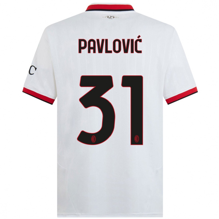 Women Football Strahinja Pavlović #31 White Black Red Away Jersey 2024/25 T-Shirt Australia