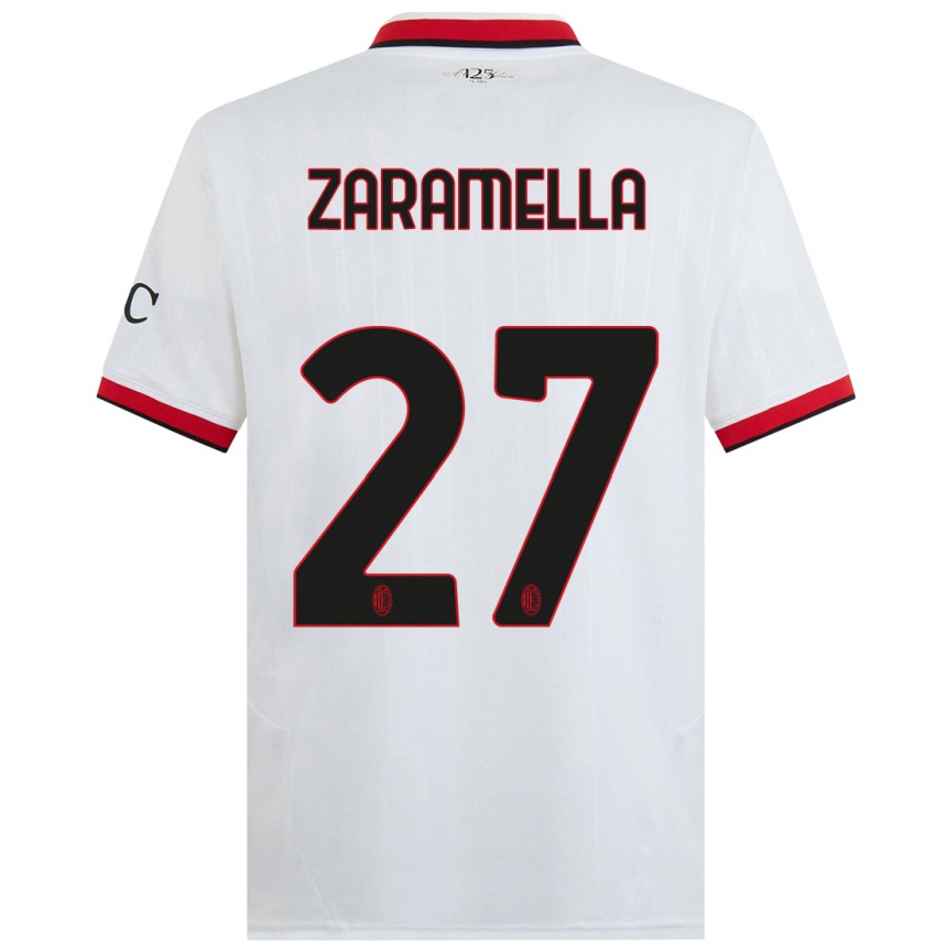 Women Football Mattia Zaramella #27 White Black Red Away Jersey 2024/25 T-Shirt Australia