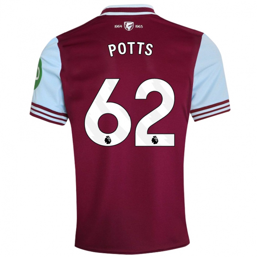 Kids Football Freddie Potts #62 Dark Red Home Jersey 2024/25 T-Shirt Australia