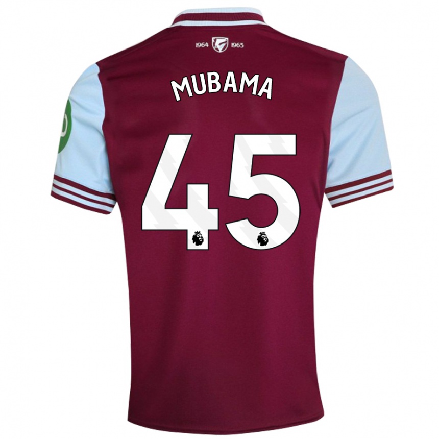 Kids Football Divin Mubama #45 Dark Red Home Jersey 2024/25 T-Shirt Australia