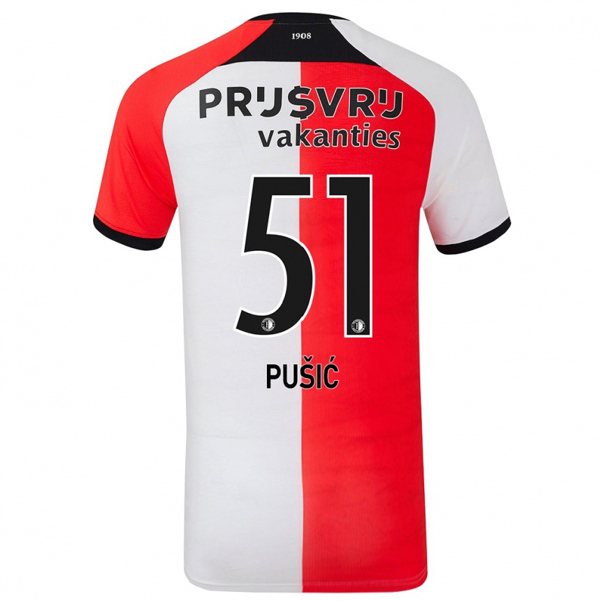 Kids Football Noah Pušić #51 Red White Home Jersey 2024/25 T-Shirt Australia