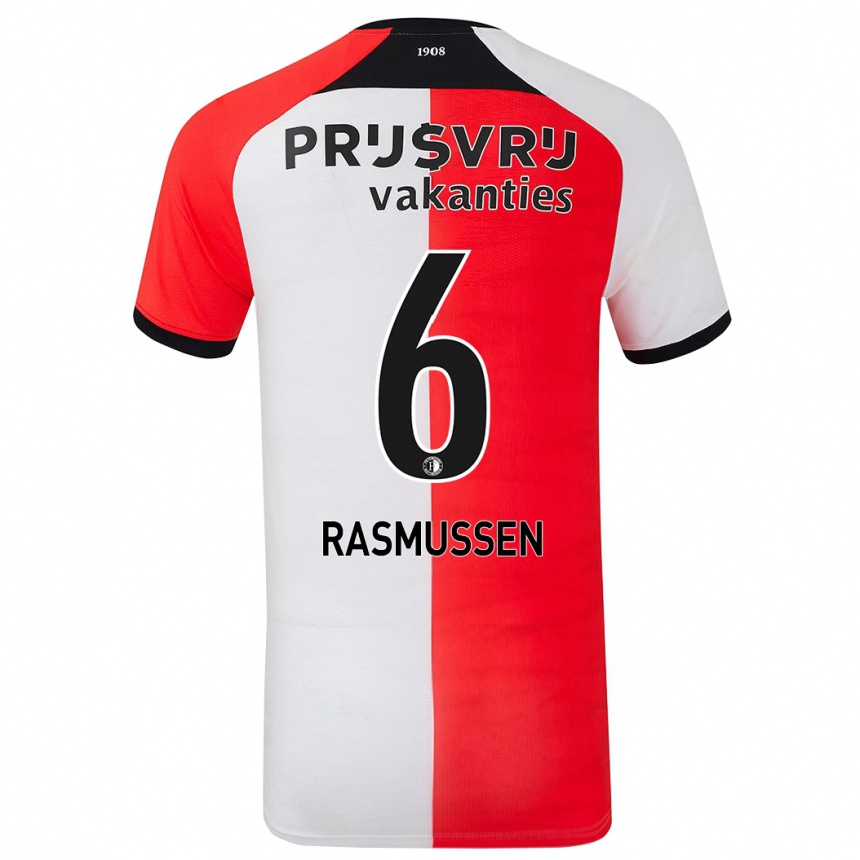 Kids Football Jacob Rasmussen #6 Red White Home Jersey 2024/25 T-Shirt Australia