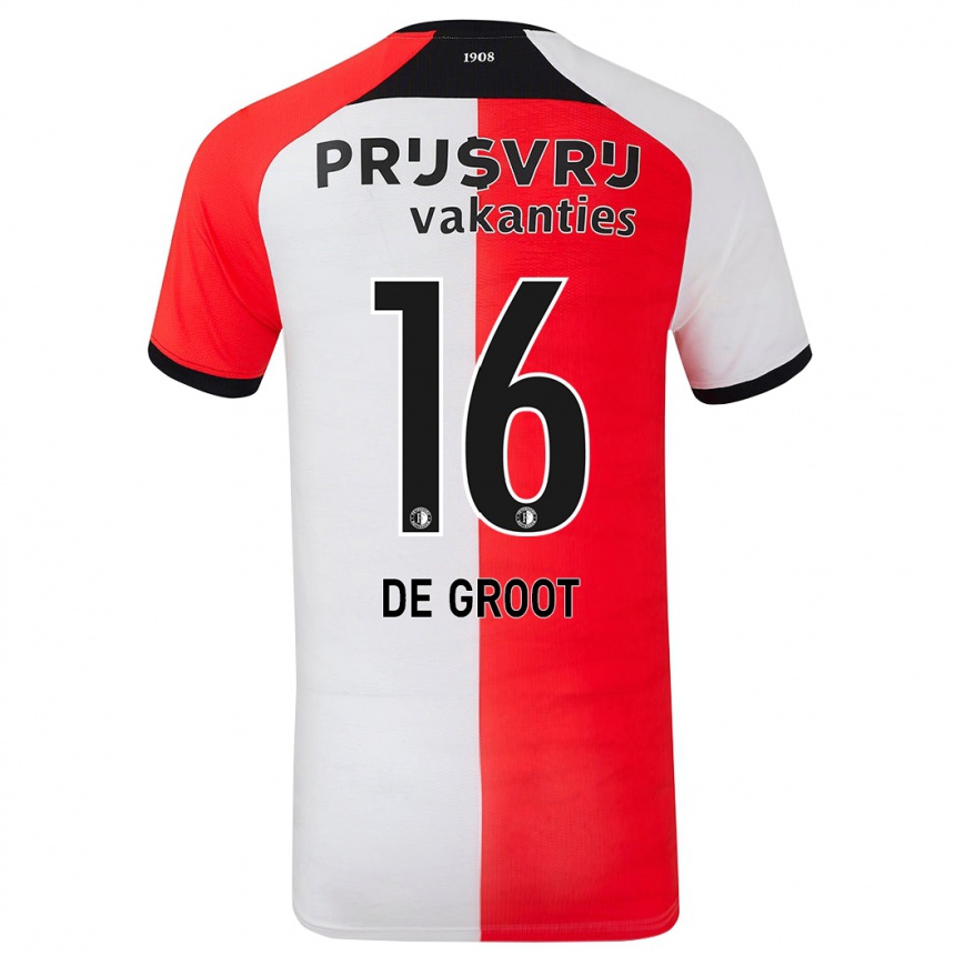 Kids Football Jasmijn De Groot #16 Red White Home Jersey 2024/25 T-Shirt Australia