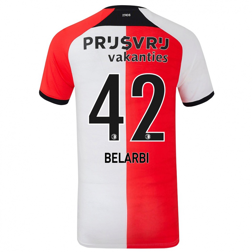 Kids Football Abdel Belarbi #42 Red White Home Jersey 2024/25 T-Shirt Australia