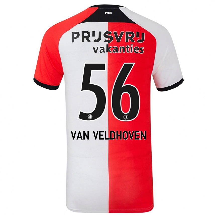 Kids Football Kars Van Veldhoven #56 Red White Home Jersey 2024/25 T-Shirt Australia