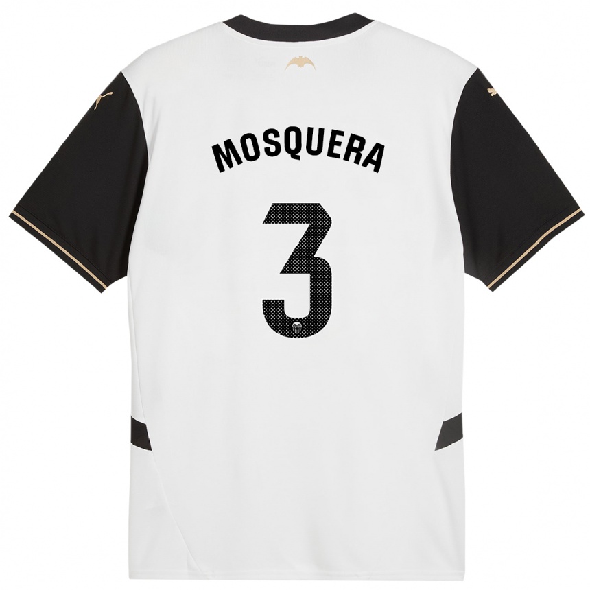 Kids Football Cristhian Mosquera #3 White Black Home Jersey 2024/25 T-Shirt Australia