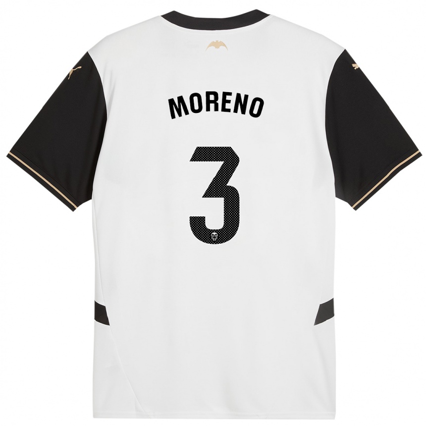 Kids Football Diego Moreno #3 White Black Home Jersey 2024/25 T-Shirt Australia