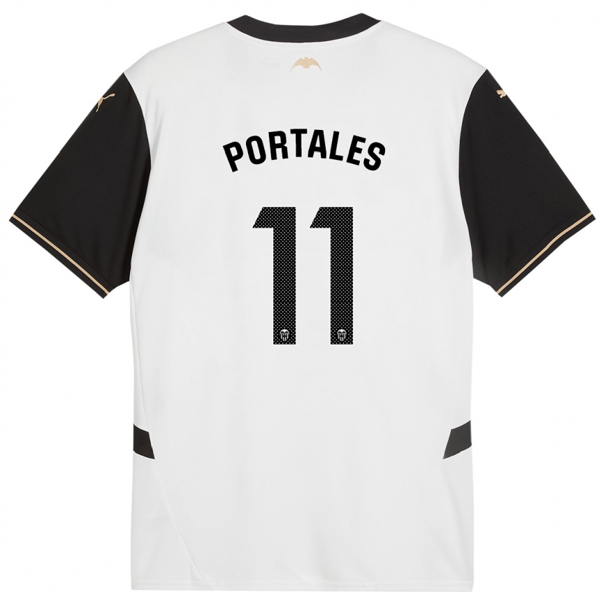 Kids Football Macarena Portales #11 White Black Home Jersey 2024/25 T-Shirt Australia