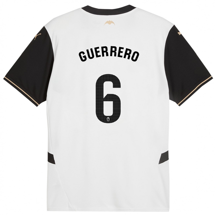 Kids Football Paula Guerrero #6 White Black Home Jersey 2024/25 T-Shirt Australia