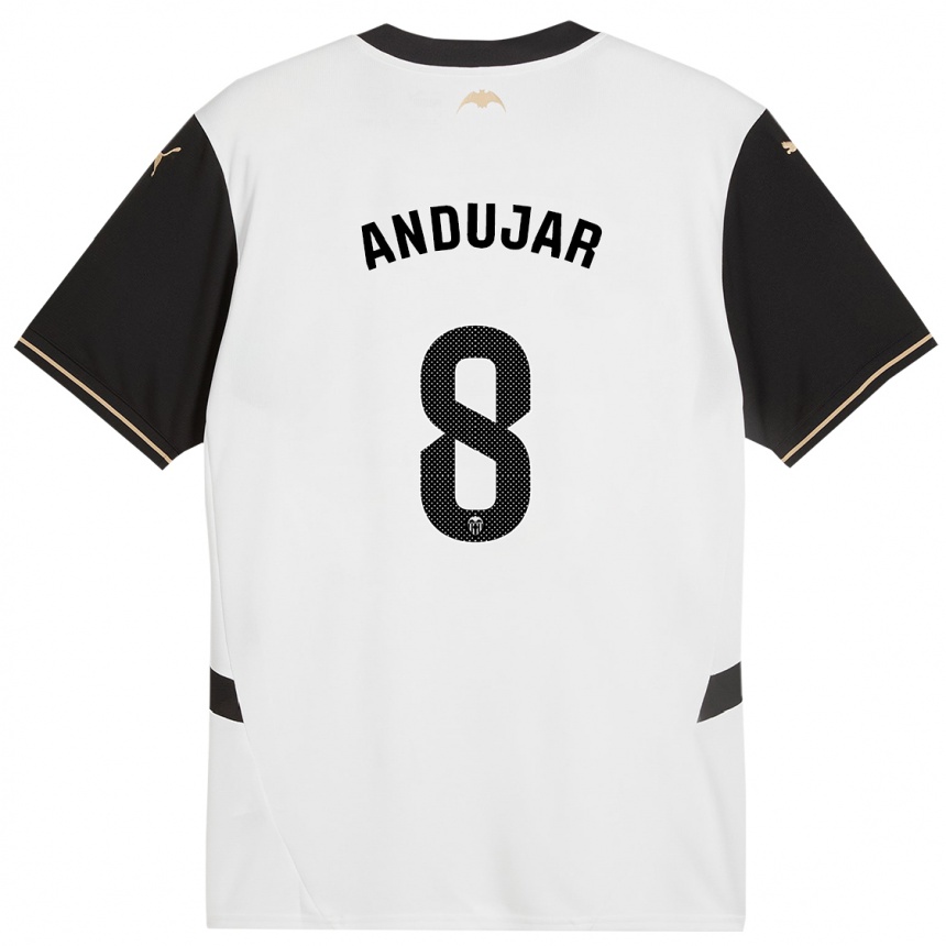 Kids Football Candela Andujar #8 White Black Home Jersey 2024/25 T-Shirt Australia