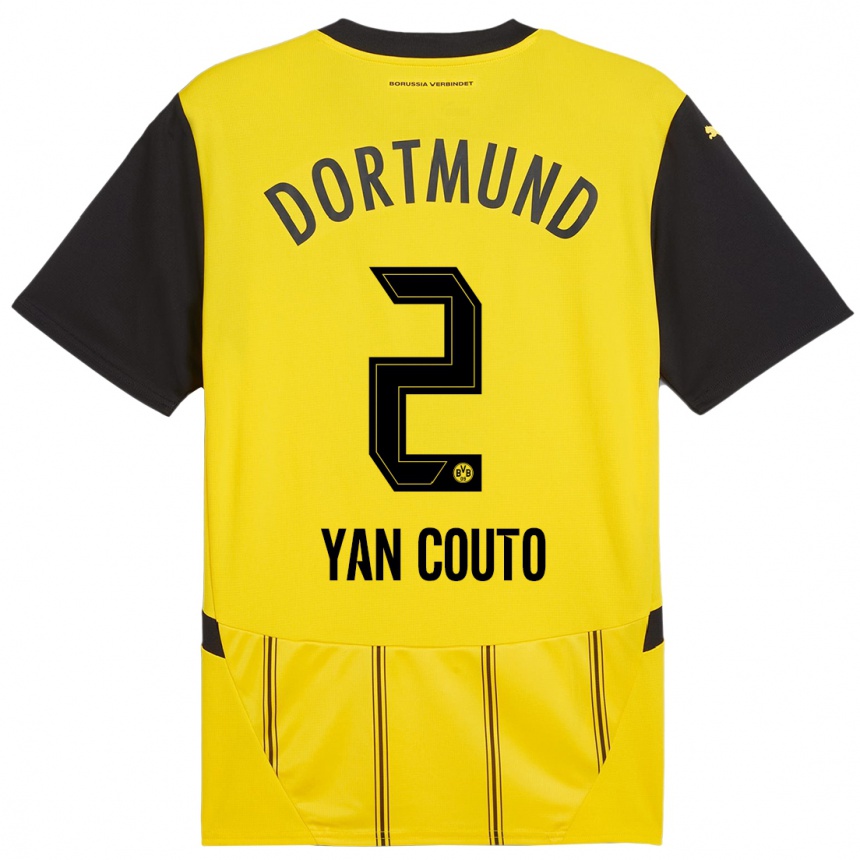 Kids Football Yan Couto #2 Yellow Black Home Jersey 2024/25 T-Shirt Australia