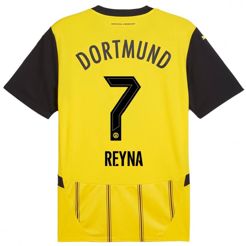 Kids Football Giovanni Reyna #7 Yellow Black Home Jersey 2024/25 T-Shirt Australia