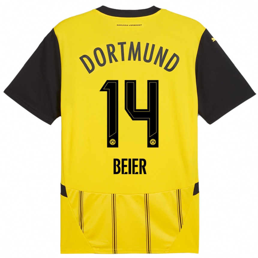 Kids Football Maximilian Beier #14 Yellow Black Home Jersey 2024/25 T-Shirt Australia