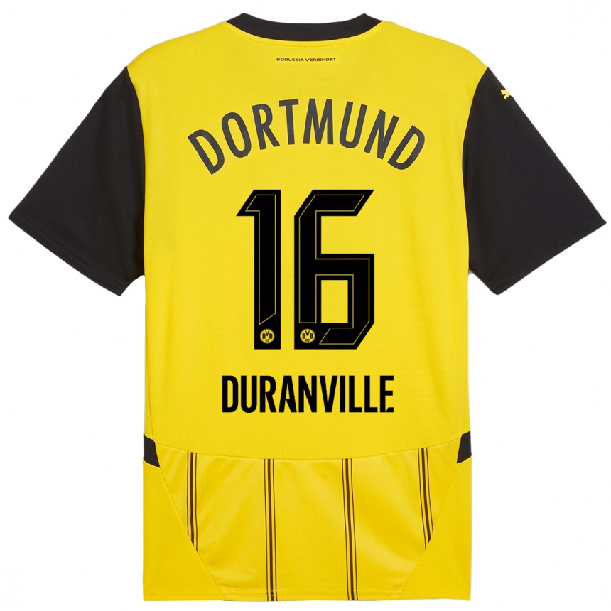 Kids Football Julien Duranville #16 Yellow Black Home Jersey 2024/25 T-Shirt Australia