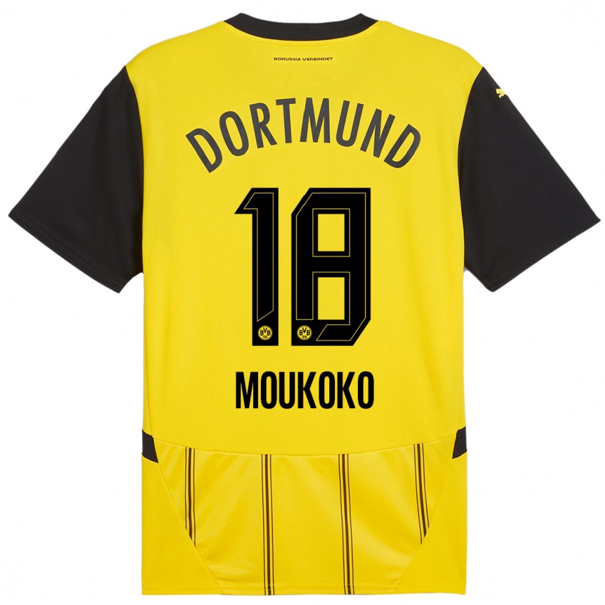 Kids Football Youssoufa Moukoko #18 Yellow Black Home Jersey 2024/25 T-Shirt Australia