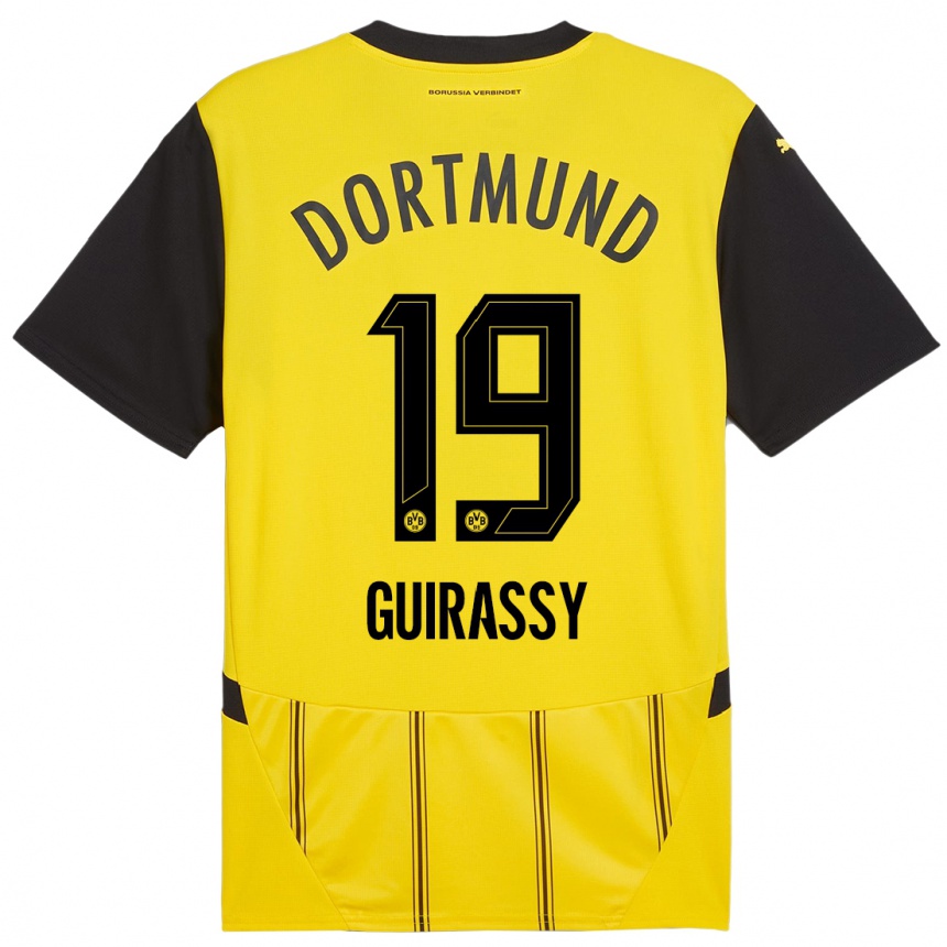 Kids Football Serhou Guirassy #19 Yellow Black Home Jersey 2024/25 T-Shirt Australia