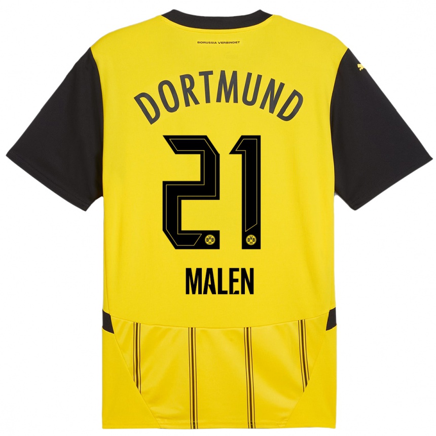 Kids Football Donyell Malen #21 Yellow Black Home Jersey 2024/25 T-Shirt Australia