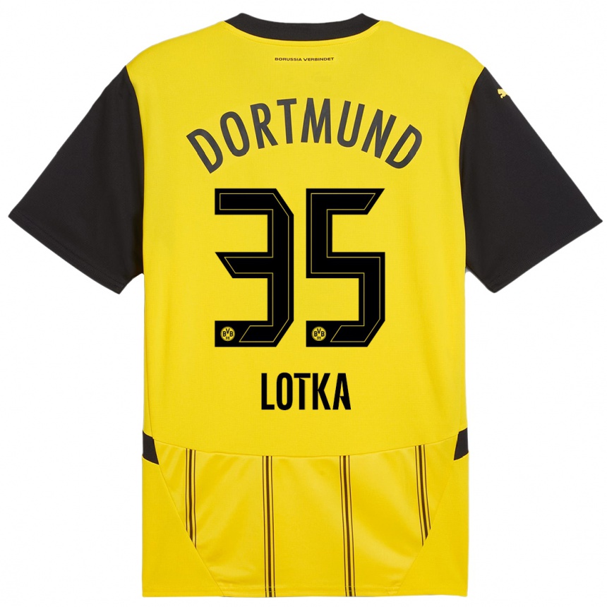 Kids Football Marcel Lotka #35 Yellow Black Home Jersey 2024/25 T-Shirt Australia