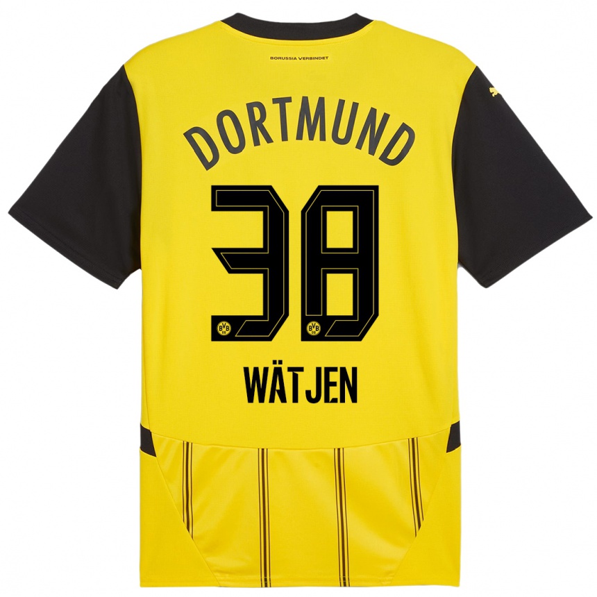 Kids Football Kjell Wätjen #38 Yellow Black Home Jersey 2024/25 T-Shirt Australia