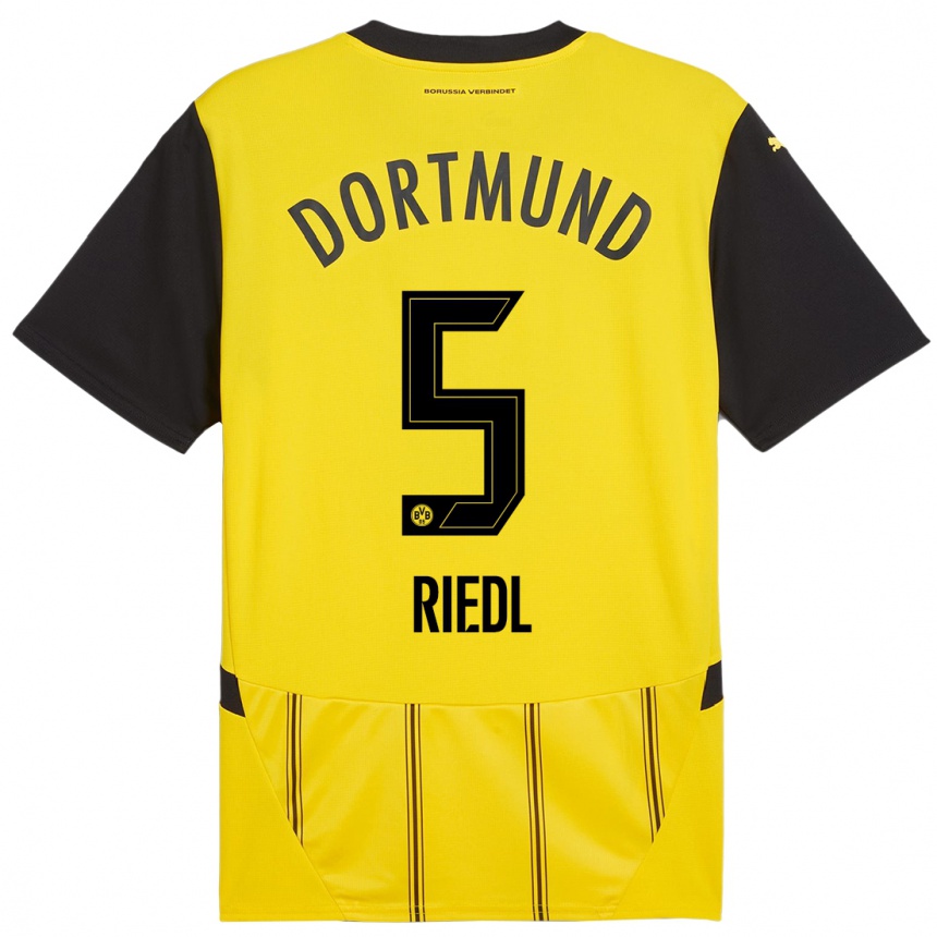 Kids Football Jan-Luca Riedl #5 Yellow Black Home Jersey 2024/25 T-Shirt Australia