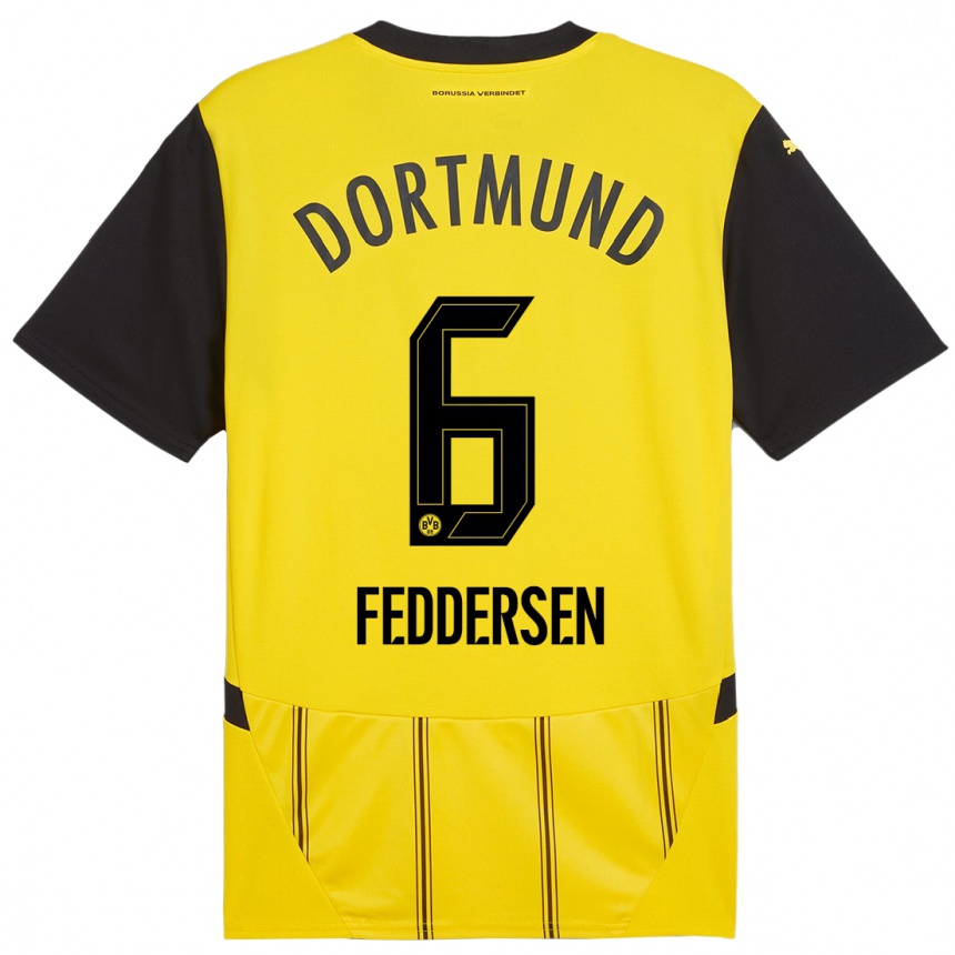 Kids Football Jonas Feddersen #6 Yellow Black Home Jersey 2024/25 T-Shirt Australia