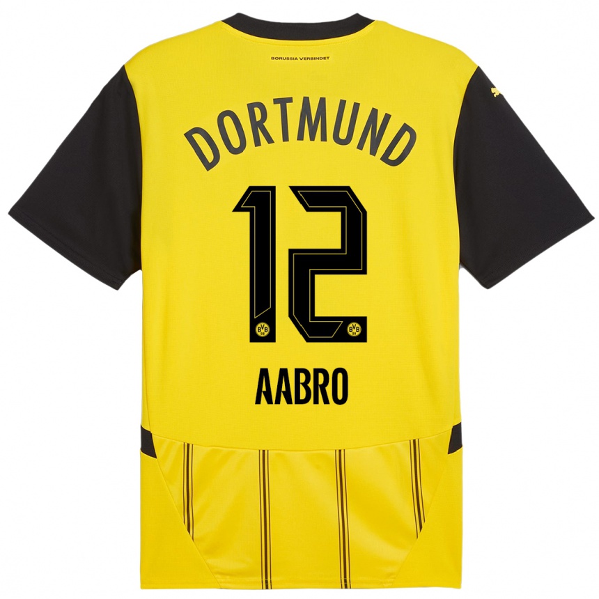 Kids Football Gustav Aabro #12 Yellow Black Home Jersey 2024/25 T-Shirt Australia