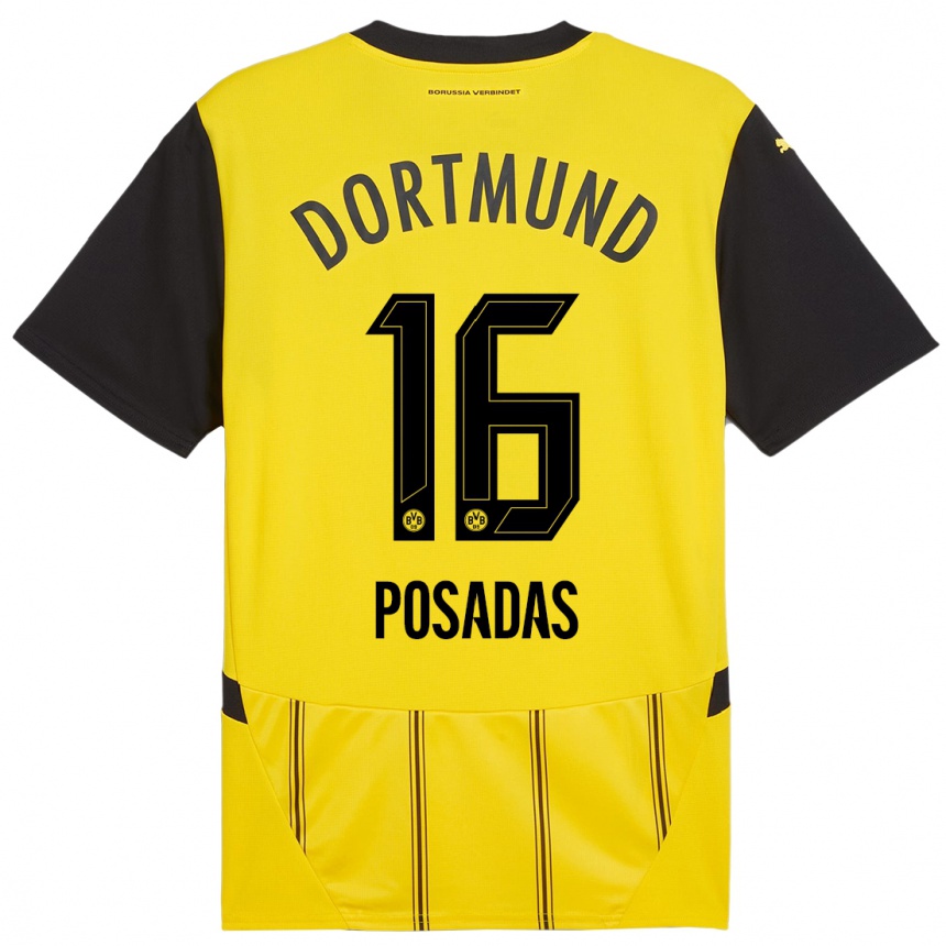 Kids Football Leonardo Posadas #16 Yellow Black Home Jersey 2024/25 T-Shirt Australia