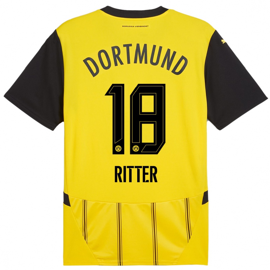 Kids Football Roméo Ritter #18 Yellow Black Home Jersey 2024/25 T-Shirt Australia