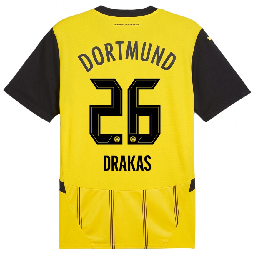 Kids Football Babis Drakas #26 Yellow Black Home Jersey 2024/25 T-Shirt Australia