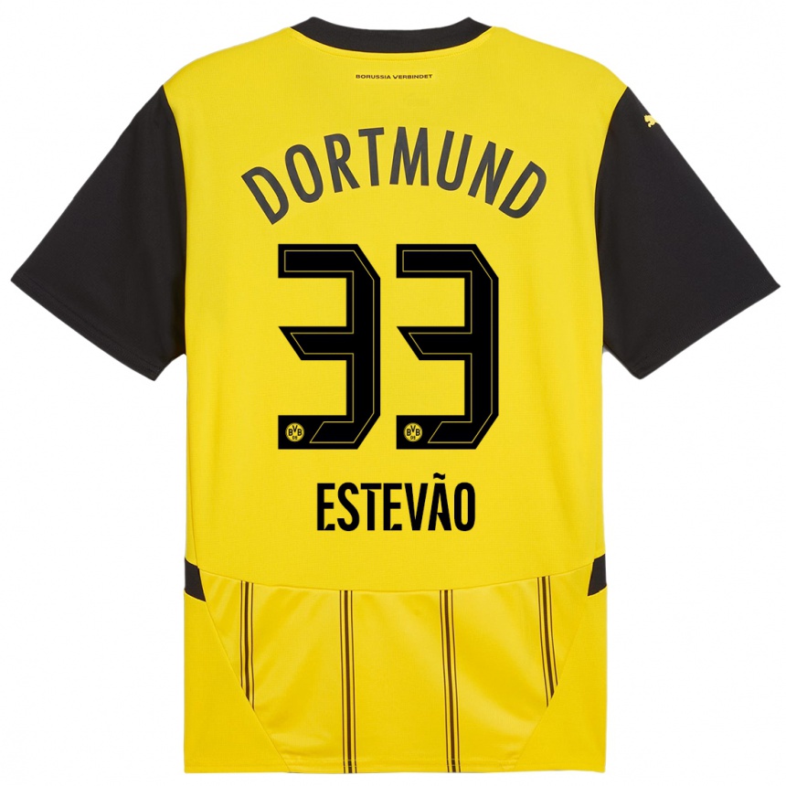 Kids Football Tiago Estevão #33 Yellow Black Home Jersey 2024/25 T-Shirt Australia