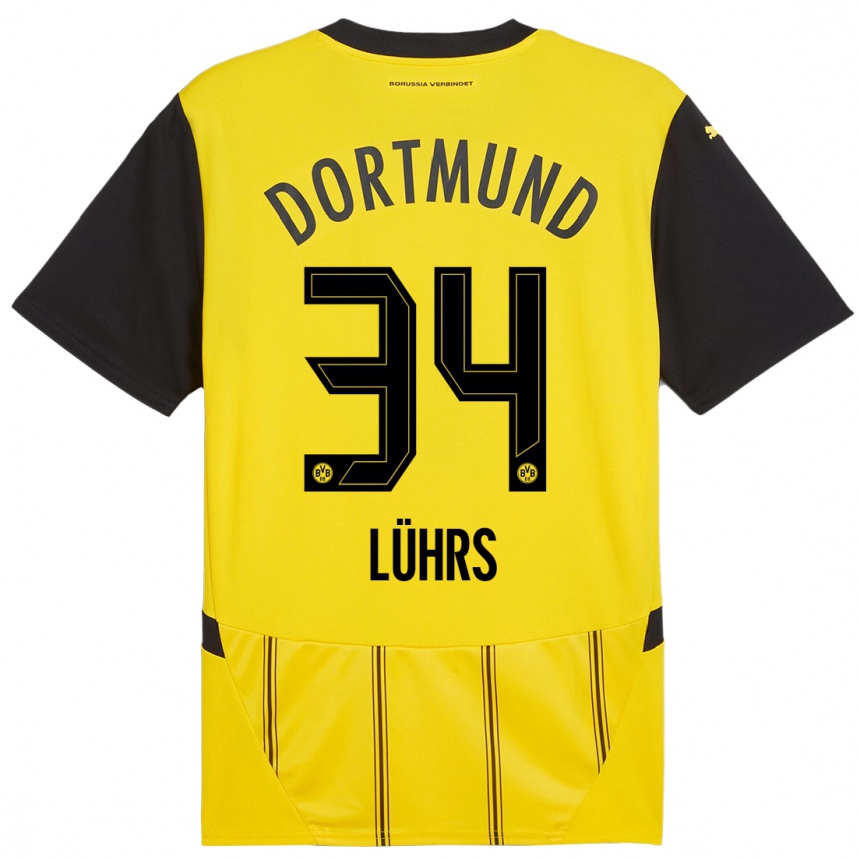 Kids Football Yannik Lührs #34 Yellow Black Home Jersey 2024/25 T-Shirt Australia