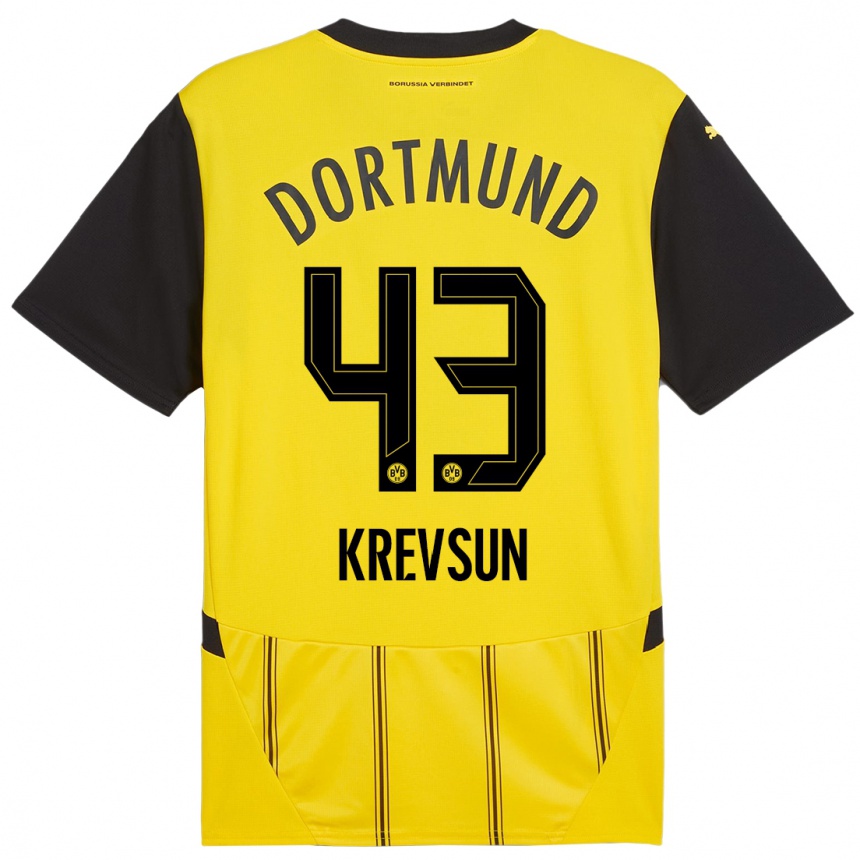 Kids Football Danylo Krevsun #43 Yellow Black Home Jersey 2024/25 T-Shirt Australia