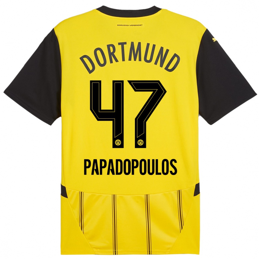 Kids Football Antonios Papadopoulos #47 Yellow Black Home Jersey 2024/25 T-Shirt Australia