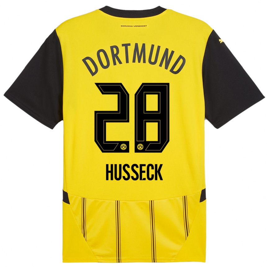 Kids Football Jonah Husseck #28 Yellow Black Home Jersey 2024/25 T-Shirt Australia