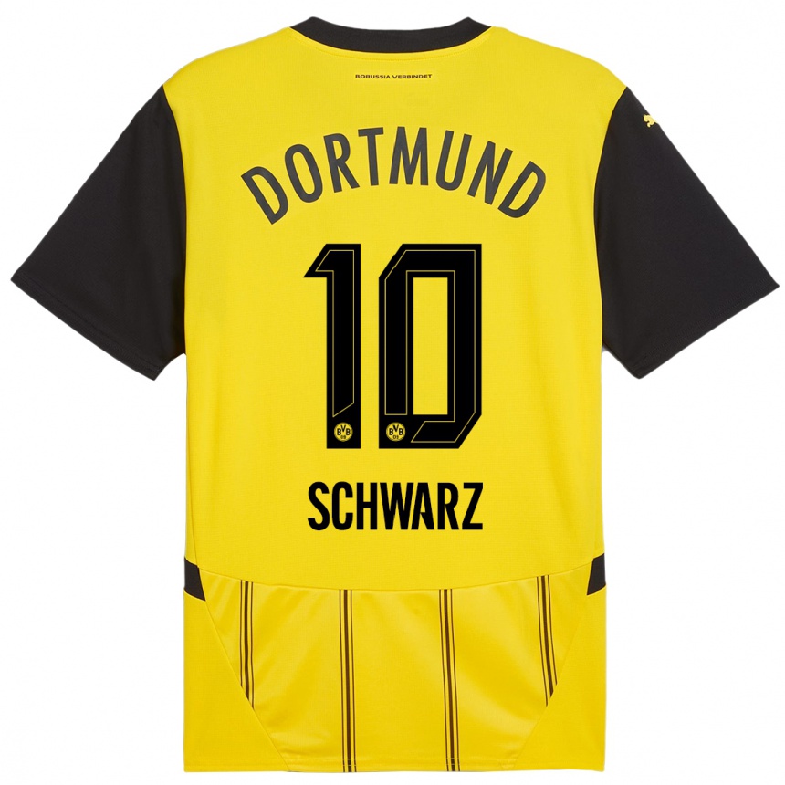 Kids Football Oskar Schwarz #10 Yellow Black Home Jersey 2024/25 T-Shirt Australia