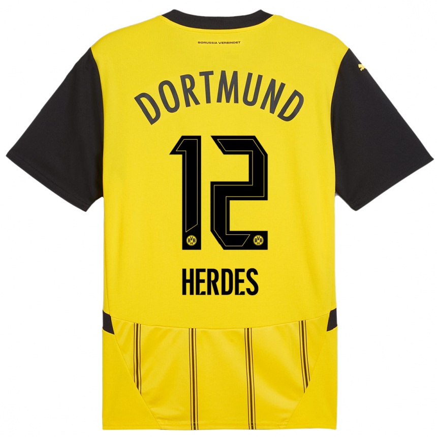 Kids Football Leon Herdes #12 Yellow Black Home Jersey 2024/25 T-Shirt Australia