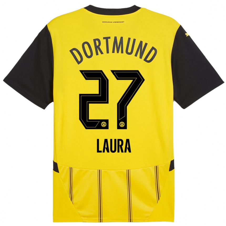 Kids Football Van Der Heijden Laura #27 Yellow Black Home Jersey 2024/25 T-Shirt Australia