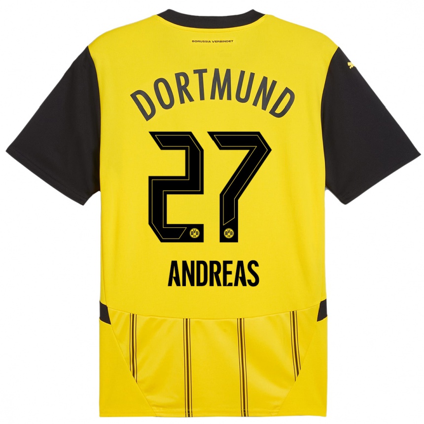 Kids Football Kuno Andreas #27 Yellow Black Home Jersey 2024/25 T-Shirt Australia