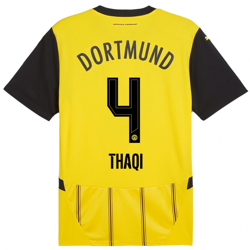 Kids Football Albin Thaqi #4 Yellow Black Home Jersey 2024/25 T-Shirt Australia