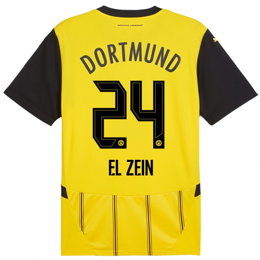 Kids Football Abu-Bekir Omer El-Zein #24 Yellow Black Home Jersey 2024/25 T-Shirt Australia