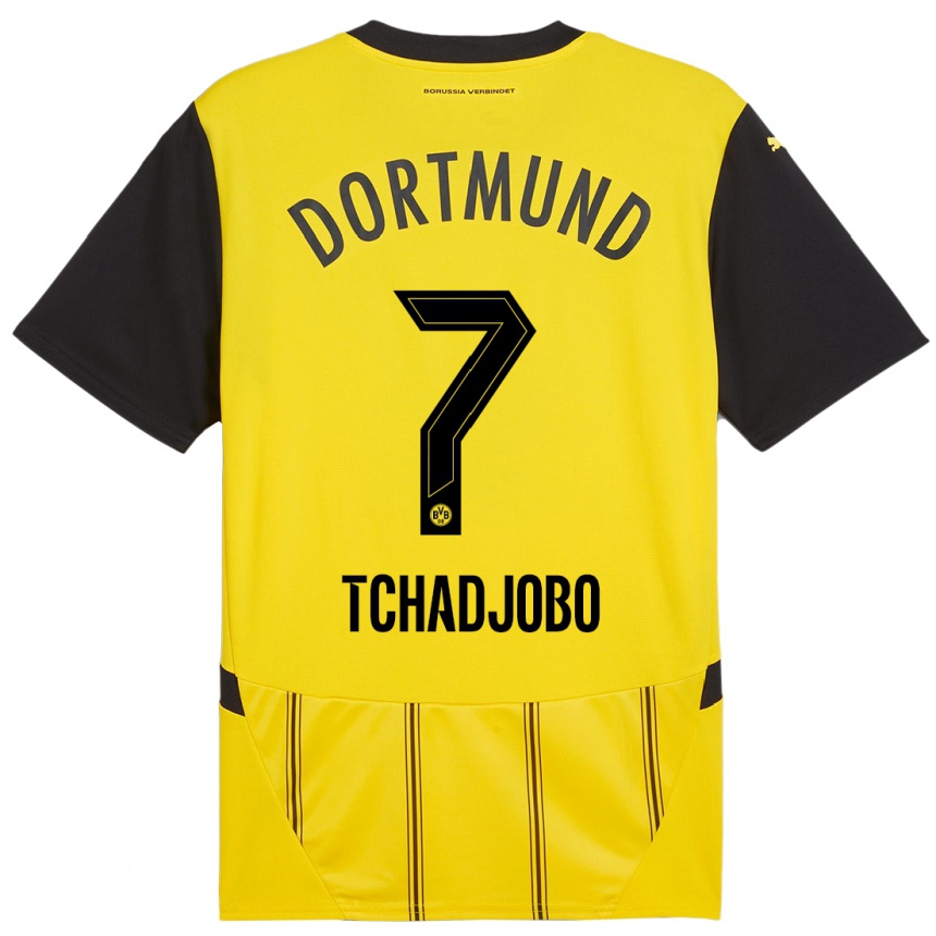 Kids Football Dia Tchadjobo #7 Yellow Black Home Jersey 2024/25 T-Shirt Australia